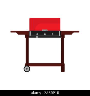 BBQ red vector icon food grill party. Meat cooking beef fire menu. Barbecue summer picnic flat holiday lunch. Stock Vector