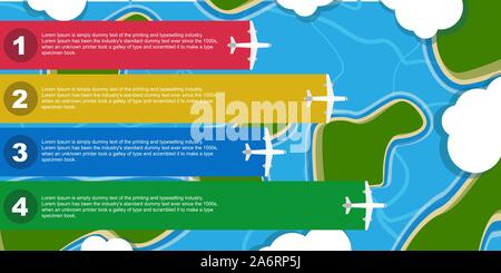 Infographic plane vector illustration business travel. Airplane template banner element. Flat information chart info card Stock Vector
