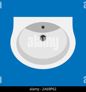 Wash basin vector icon bathroom sink. Water fauet domestic equipment. Flat toilet interior element furniture Stock Vector