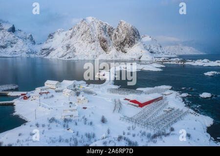 Lofoten's glorious winter during the golden hour Stock Photo