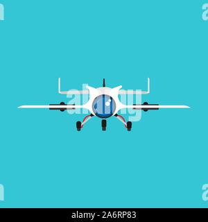 Quadcopter front view vector flat icon. Drone air remote control camera. Digital robot transport propeller unmanned Stock Vector