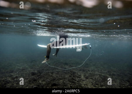Underwater view of surfer Stock Photo