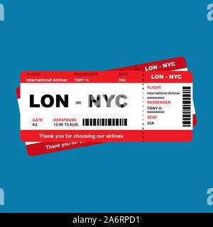Airplane travel ticket boarding pass airport vector. Business journey flight card coupon departure. Flat abroad details admission seat Stock Vector