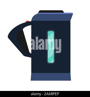 Teapot blue side view vector icon. Traditional symbol tea art. Handle decorative flat kitchenware kettle pot Stock Vector