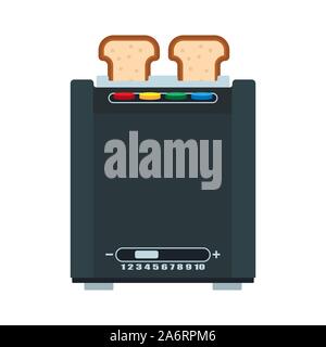 Bread toaster vector illustration food kitchen. Breakfast cartoon appliance isolated equipment. Oven crust sandwich Stock Vector