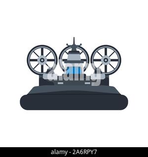 Navy hovercraft front view vector icon illustration. Boat sea transport water vessel speed. Isolated marine motor flat future carrier engine Stock Vector
