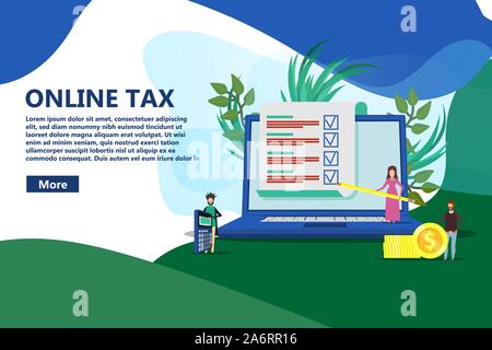 Online tax payment vector payroll salary illustration. Company credit calculator expense pay paper. Service paycheck people taxation business work. Mo Stock Vector