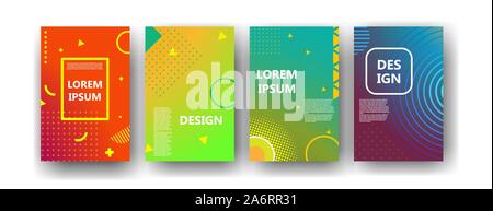 Memphis broshure design abstract geometric vector banner template. Hipster poster cover set style. Pattern shape trendy magazine minimal report. Annua Stock Vector
