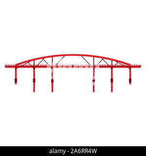 Red bridge vector icon illustration architecture side view isolated. Building city road arch river. Suspension urban crossing structure highway Stock Vector