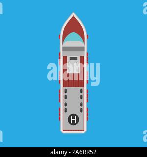 Cruise ship top view vector flat icon. Ocean boat travel journey transport. Sea luxury blue vessel vacation. Summer large liner cartoon Stock Vector