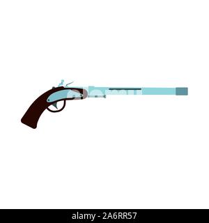 Handgun pistol weapon vector illustration isolated. Firearm revolver danger symbol cartoon art. Old trigger assault equipment game colt side Stock Vector