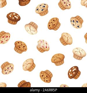 Vector seamless pattern with muffins on a white background. Stock Vector