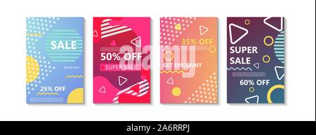 Memphis sale banner vector template background advertising offer. Poster design discount geometric abstract promotion card. Special geometry promo ret Stock Vector