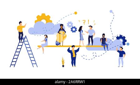 People teamwork idea vector illustration. Business work balance exercise harmony. Time investment concept background. Team mind man and woman group ba Stock Vector