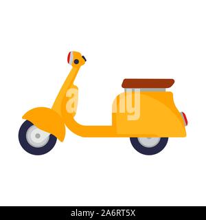 Yellow scooter vector illustration side view flat icon bike design. Transport isolated sport person motor speed. City cycle delivery electric bicycle. Stock Vector