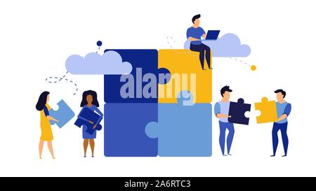 Puzzle team work vector illustration concept partner. Partnership teamwork business people collaboration together vector design. Concept jigsaw part s Stock Vector