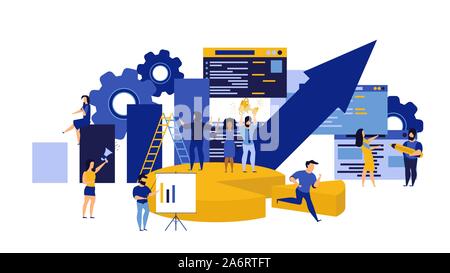 Business career vector people illustration man and woman person concept. Corporate team success achievement growth background. Professional group comp Stock Vector