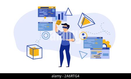 Vector game tech VR virtual reality technology illustration digital. Glass device headset innovation future electronic concept background. Visual cybe Stock Vector