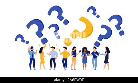 Person question icon work vector people illustration concept. Business work background design problem answer solution. Cartoon human confusion communi Stock Vector