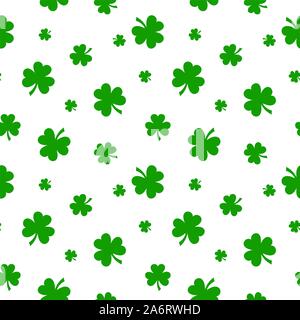 Vector St. Patrick's day seamless pattern with green shamrock leaves on a white background. Stock Vector