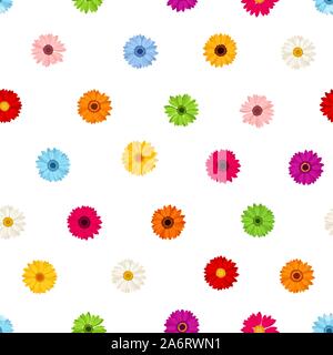 Vector seamless pattern with colorful gerbera flowers on a white background. Stock Vector