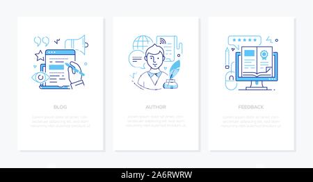 Blogging online - line design style banners set Stock Vector