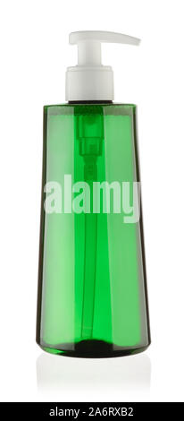 Green perfume bottle with dispenser isolated on white background Stock Photo