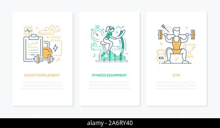 Sport and workout - vector line design style banners Stock Vector