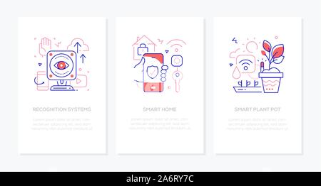 Smart devices - line design style banners set Stock Vector