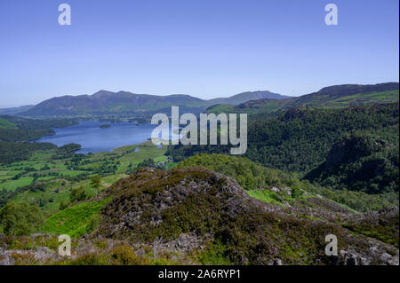 View over Derwent Water from King's How viewpoint, Lake District, Cumbria, England, UK Stock Photo