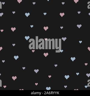 Hand Drawn Seamless Pattern with Tiny Hearts on dark. Stock Vector