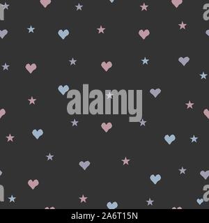 Hand Drawn Seamless Pattern with Tiny Hearts on dark.Vector Illustration Stock Vector