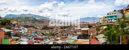 MEDELLIN, COLOMBIA - SEPTEMBER 12, 2019: View at Medellin, Colombia. Medellin is capital of Colombia’s mountainous Antioquia province and second large