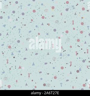 Cute Pattern with pink tiny objects on white light blue with tiny dots. Seamless Baby Girl Shower Pattern. Vector Illustration. Stock Vector