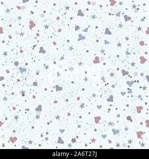 Cute Pattern with pink tiny objects on white light blue with tiny dots. Seamless Baby Girl Shower Pattern. Vector Illustration. Stock Vector