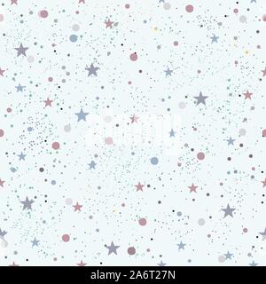 Cute Pattern with pink tiny objects on white light blue with tiny dots. Seamless Baby Girl Shower Pattern. Vector Illustration. Stock Vector