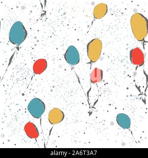 Seamless Funny Pattern with colorful balloons on dotted background. Hand Drawn Design. Vector Illustration Stock Vector