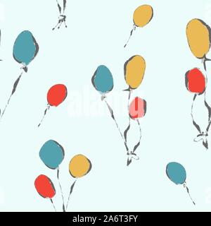 Seamless Funny Pattern with colorful balloons. Hand Drawn Design. Vector Illustration Stock Vector
