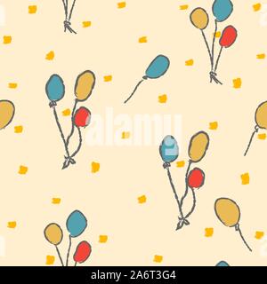 Seamless Funny Pattern with colorful balloons. Hand Drawn Design. Vector Illustration Stock Vector