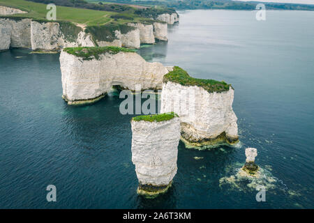 Aerial view of Old Harry Rocks in Dorset, England Stock Photo