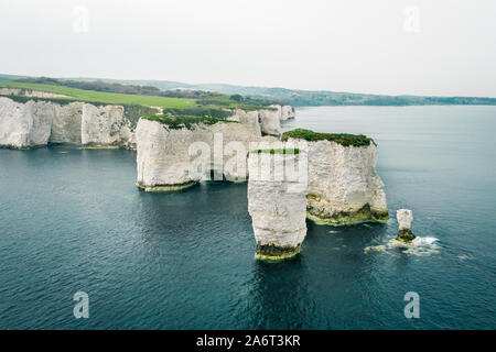 Aerial view of Old Harry Rocks in Dorset, England Stock Photo