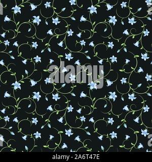 Vector seamless pattern with small blue bluebell flowers. Stock Vector