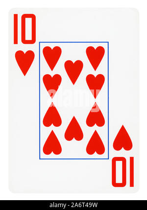 Ten of Hearts Vintage playing card - isolated on white (clipping path included) Stock Photo