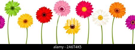 Vector horizontal seamless background with colorful gerbera flowers. Stock Vector