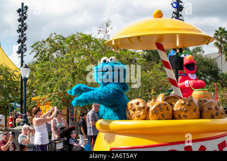 Orlando, Florida. October 24, 2019. Cookie Monster  in Sesame Street Party Parade at Seaworld Stock Photo