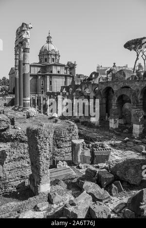A black and white picture of the Temple of Venus Genetrix, in Rome. Stock Photo