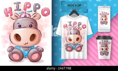 Funny teddy poster and merchandising. Stock Vector