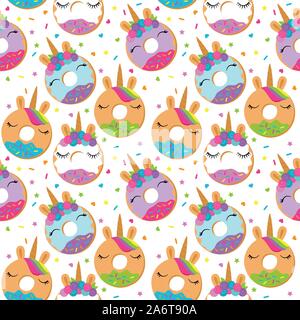 Seamless Vector Background with Unicorn Themed Donuts Stock Vector