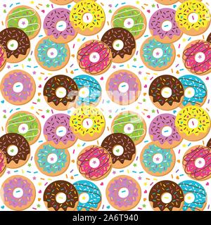 Seamless Vector Background with Doughnuts and Sprinkles Stock Vector