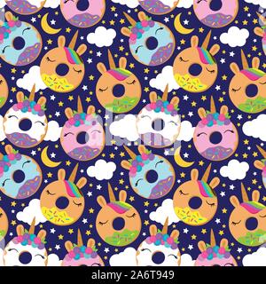 Seamless Vector Background with Unicorn Themed Donuts Stock Vector